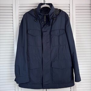 Brioni Men’s Hooded Field Jacket Silk Blend Detachable Quilted Vest Navy Small